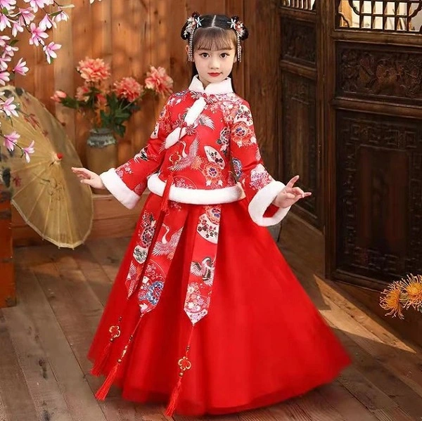 Chinese Girl Dress Style Chinese New Year Hanfu Dress For Girls Autumn  Spring Festival Gown Elegant